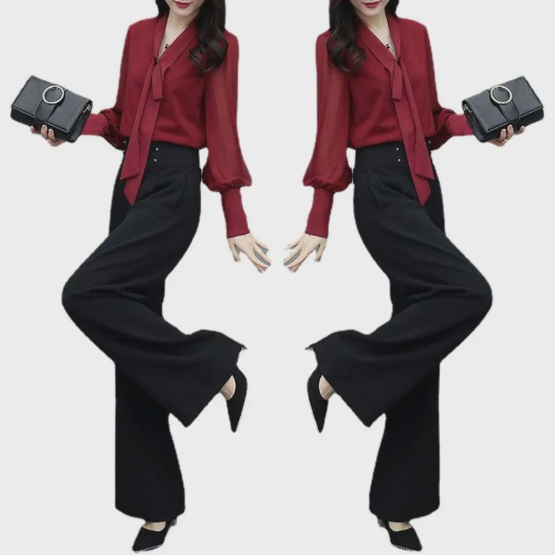 2025 Women's Fashion: Southeast Asia Two-Piece Set - Wide-Leg Pants & Loose Long-Sleeve Casual Suit Korean Style.