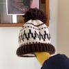 Милая шапка-клубок из шерсти с помпоном, женская осенне-зимняя, с защитой ушей, вязаная шапка, теплая, от холода, зимняя