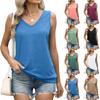 Summer Women's Sleeveless Loose V-Neck Casual Tank Top Solid Color