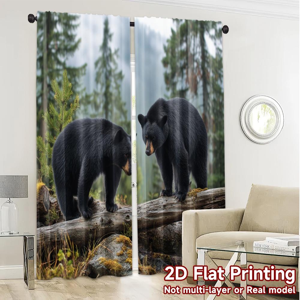 2pcs, 2D FLAT PRINTING Curtains (Without Rod) Forest Bears Popular Curtain Polyester Curtains Outdoor Decorations for Bedroom,