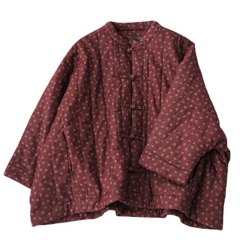 Johnature Женские вельветовые парки в китайском стиле с длинными рукавами и пуговицами, зимние винтажные пальто с цветочным принтом, теплые зимние парки