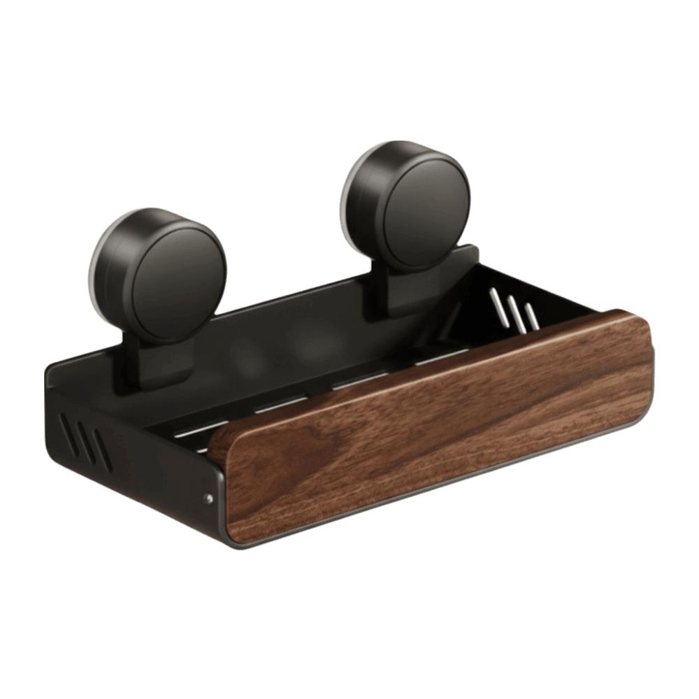Walnut Finish Bathroom Shelf Strong Grip Bathroom Storage Rack Wall Mounted Organizer Vanity