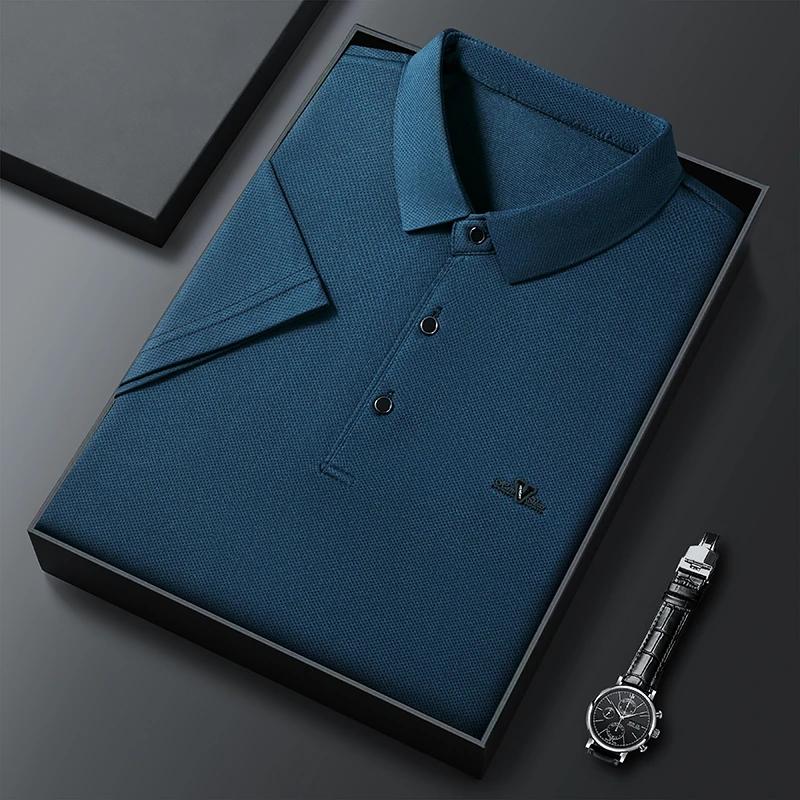 Новая мужская деловая повседневная рубашка с коротким рукавом с нашивкой, однотонная рубашка поло, модный дышащий удобный универсальный топ