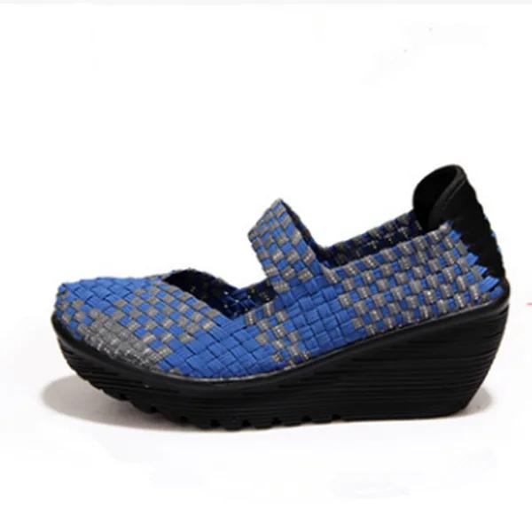 Womens Sandals Platform Slip On Stretch Fabric Braided Shoes Chunky Wedges Fashion Casual Beach Summer Round Head Anti Slip 2024