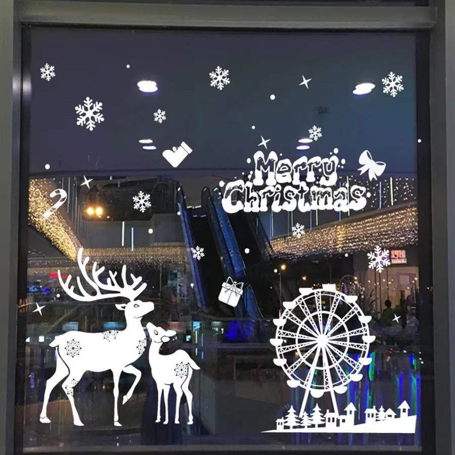 1Set Christmas Snowflake Window Clings Stickers For Glass, Xmas Decals Decorations Holiday Snowflake Santa Claus Reindeer Decals
