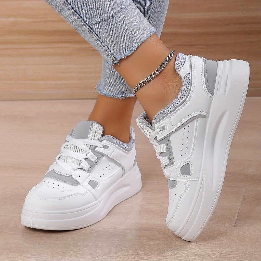 Весенние женские кроссовки из искусственной кожи на шнуровке с низким верхом и круглым носком, толстая подошва, женская обувь для активного отдыха, удобная и универсальная, Zapatos De Mujer