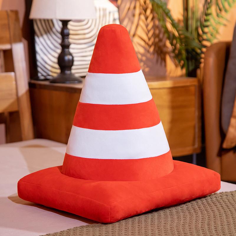 Adorable Traffic Cone Shaped Plush Pillow Versatile Decorative Cushion For Any Room