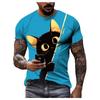 Summer Fashion Casual Cartoon Cat Graphic T-shirt For Men New Funny Anime Pattern 3D Digital Printing Round Neck Harajuku Tees