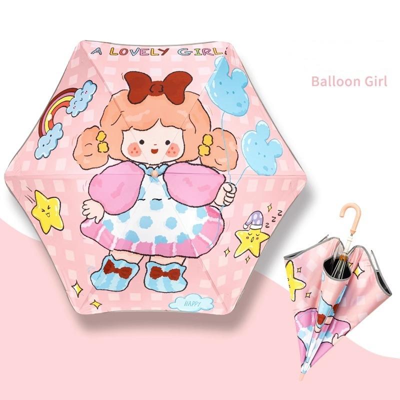 Cartoon UV Umbrella Long Hand Parasol Kids Sun Rain Umbrella Round Corners Protection Umbrellas With Reflective Strip Parasol