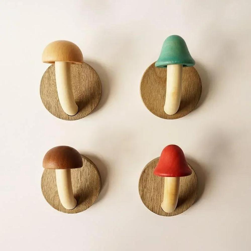 1 Pcs Creative Wooden Mushroom Clothes And Caps Hook Bathroom Clothes Hanger Self Adhesive Wall Hanger Organize Storage Hook