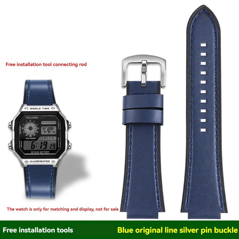 AE-1200 Retro Genuine Leather Watchband For Casio AE1200 AE-1300 W-218/A168 W-216H Vintage Strap 18mm convex mouth Men's Bracele
