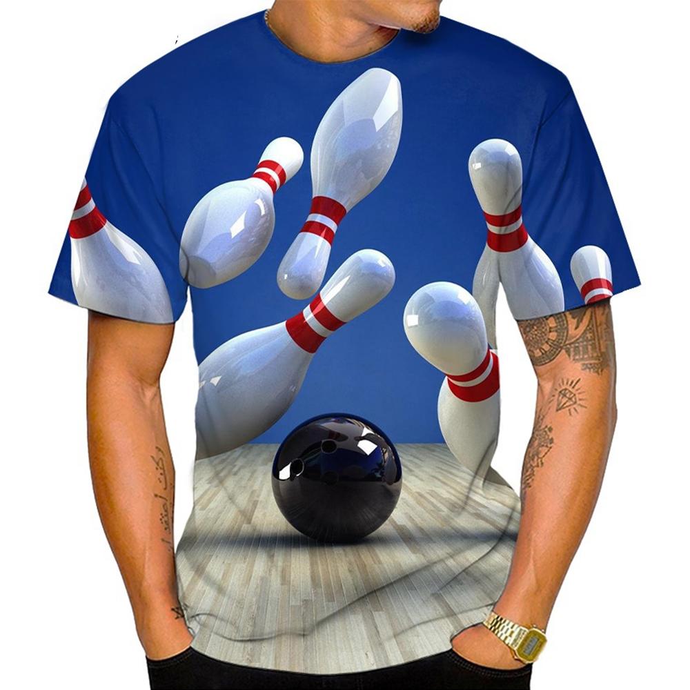 Interesting and Innovative Men's T-shirt, 3D Bowling Print Shirt, Casual, Neutral, Round Neck, Comfortable Top, Summer Fashion Trend