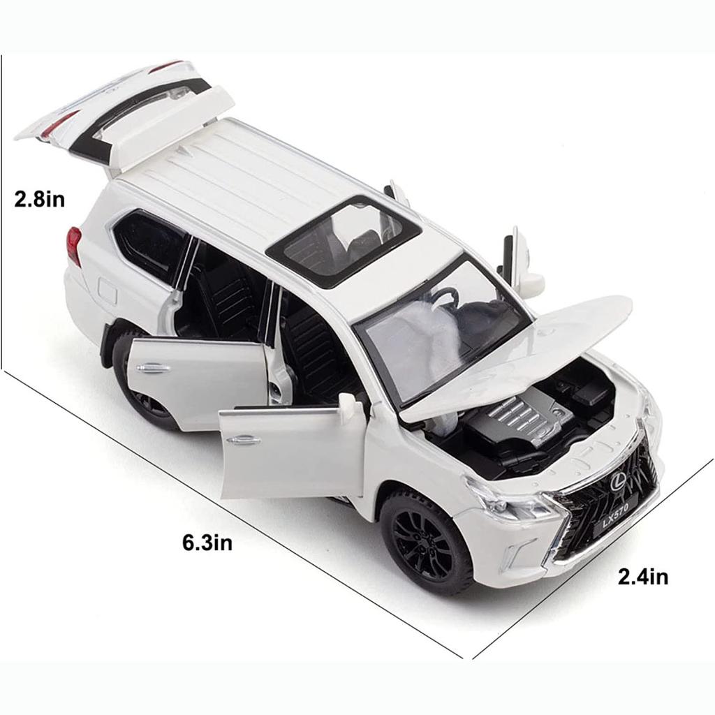 1/32 Scale Lexus LX570 Off-Road Alloy Diecast Car Model, Pull Back Metal Vehicle Toy with Sound and Light 6 Open Doors for Kids Adults Gift Collection