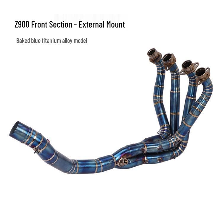 Kawasaki Z900 Titanium SC Exhaust System: Blue-Baked Front Section for Motorcycle Modification