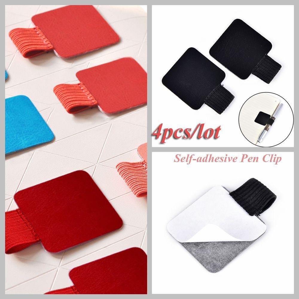 4PCS Useful Stationery Portable Leather Pen Clips Self-adhesive Pen Holder Elastic Loop Notebook