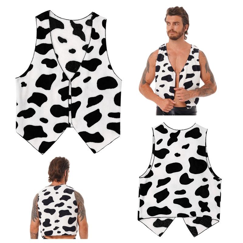 Мужской жилет с принтом коровы, открытый спереди, безрукавный кардиган, жилет, ковбой, топы для косплея на Хэллоуин, нарядная одежда