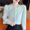 Winter Fashion New 2024 Long Sleeve Doll Collar Apricot Velvet Lace Blouse Shirt Women Tops Blouses Shirts J781