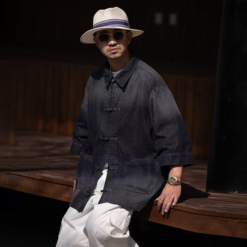Летняя новая джинсовая куртка в китайском стиле в винтажном стиле для мужчин и женщин, свободный джинсовый топ с ретро-пуговицей