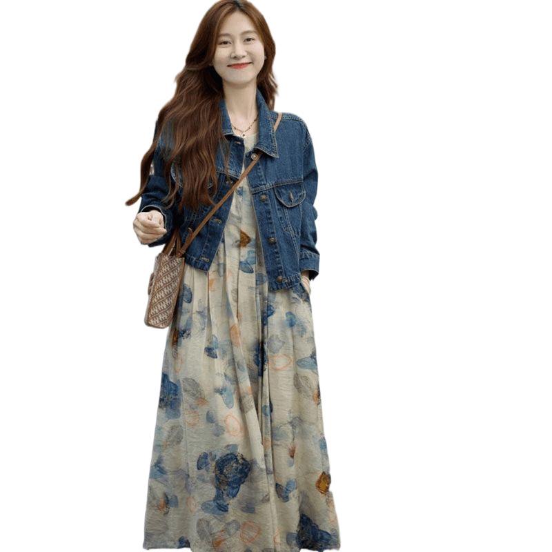 Комплект платьев с цветочным рисунком маслом весна 2025 года - модный, элегантный, бросающий вызов возрасту