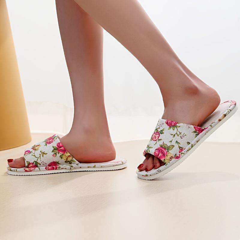 Four Season Indoor Slippers Floral Print Simple Durable Sole Women Slippers