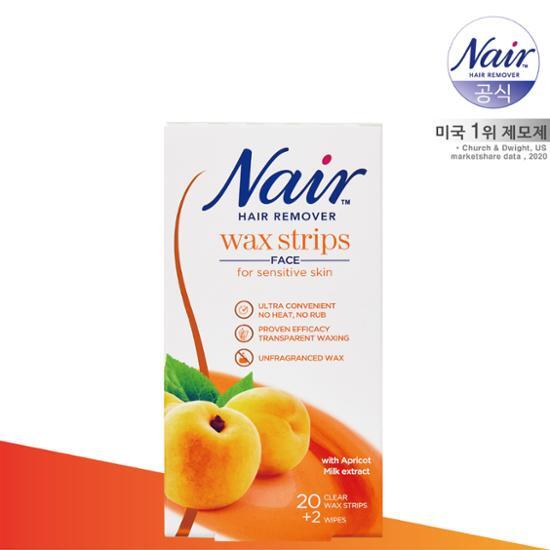 Восковые полоски для удаления волос на лице Nair Sensitive, 20 листов + салфетки для финишной обработки, 2 листа (прозрачные односторонние полоски)