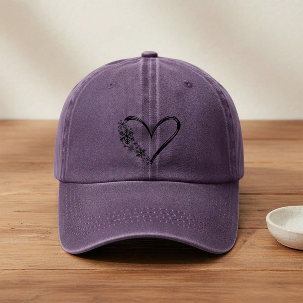 Casual Baseball Cap - Heart & Snowflakes Print Coral Adjustable Breathable Unisex Fashion Cap For Summer Outings, Travel & Daily Wear