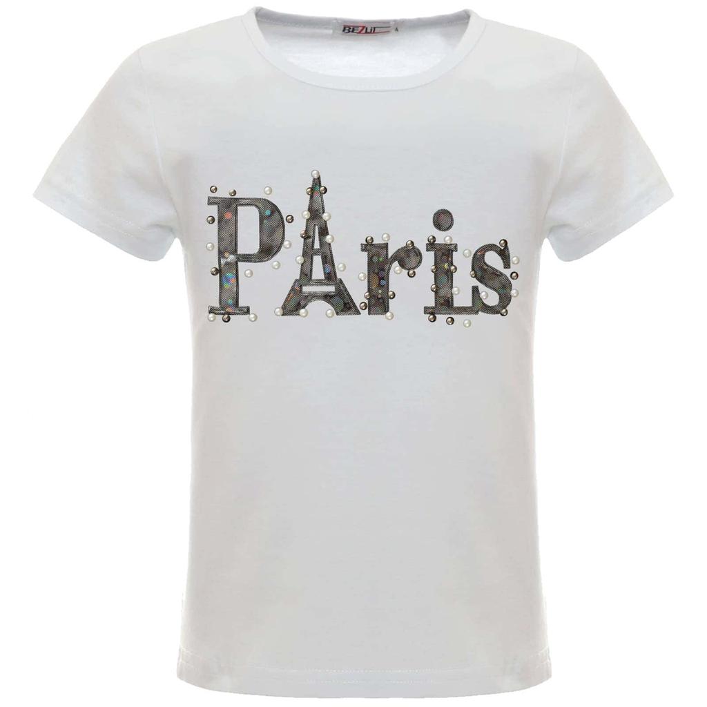 Футболка для девочек с искусственным жемчугом и голограммой