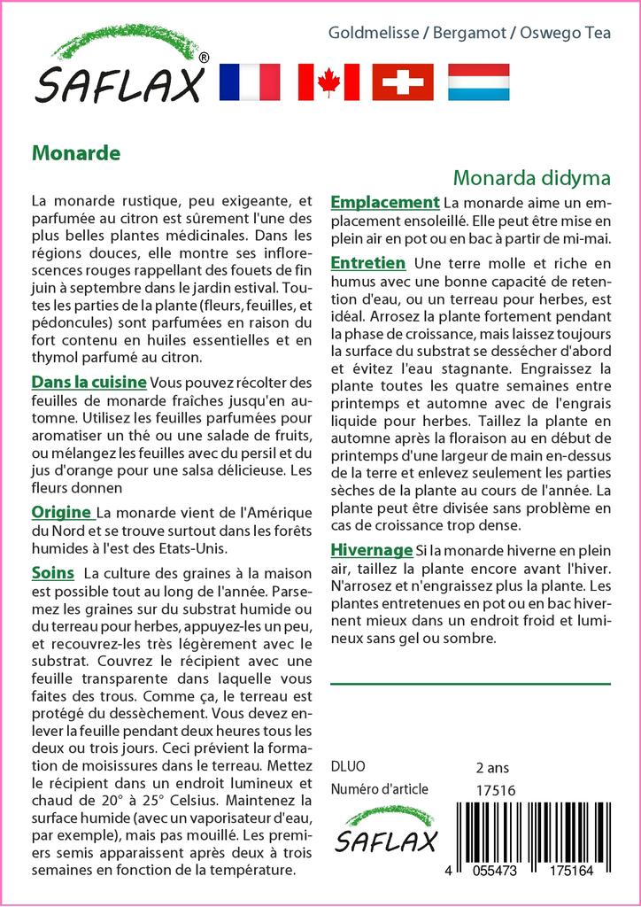 SAFLAX Garden in the Bag - Чай Бергамот / Освего - 20 семян - С субстратом в подходящем пакете-стойке - Monarda Didyma