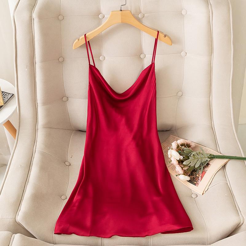 Ночная сорочка на бретельках Пижама Сексуальная комбинация Ночная рубашка Женское Кимоно Халат Шелковая ночная сорочка С V-образным вырезом Летняя одежда для сна