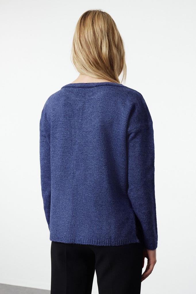 Женский модный стильный свитер цвета индиго, мягкая текстурированная лента с бантом, детальный трикотаж, свитер-кардиган