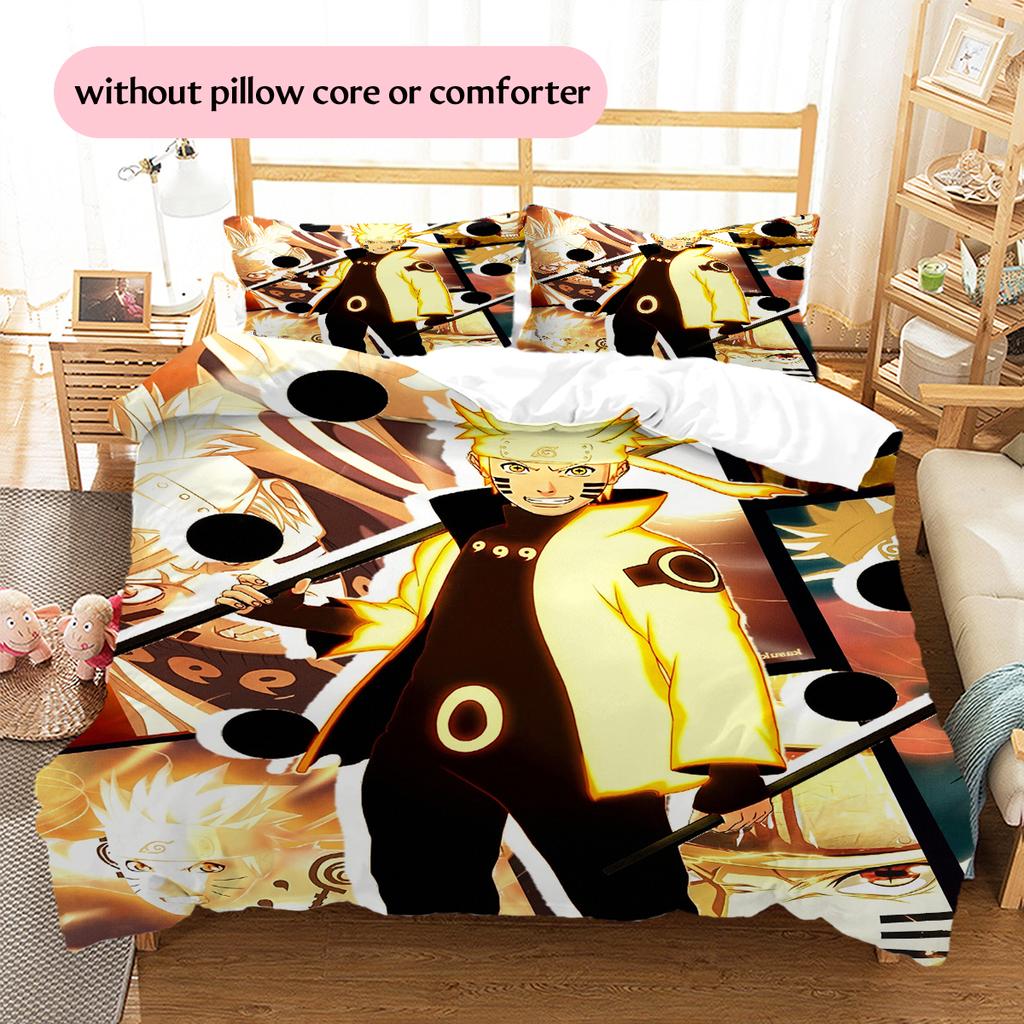 Постельное белье с узором Наруто Узумаки Наруто из аниме, Декор для дома, Подарок на день рождения (1 пододеяльник + 2 наволочки, без наполнителя)