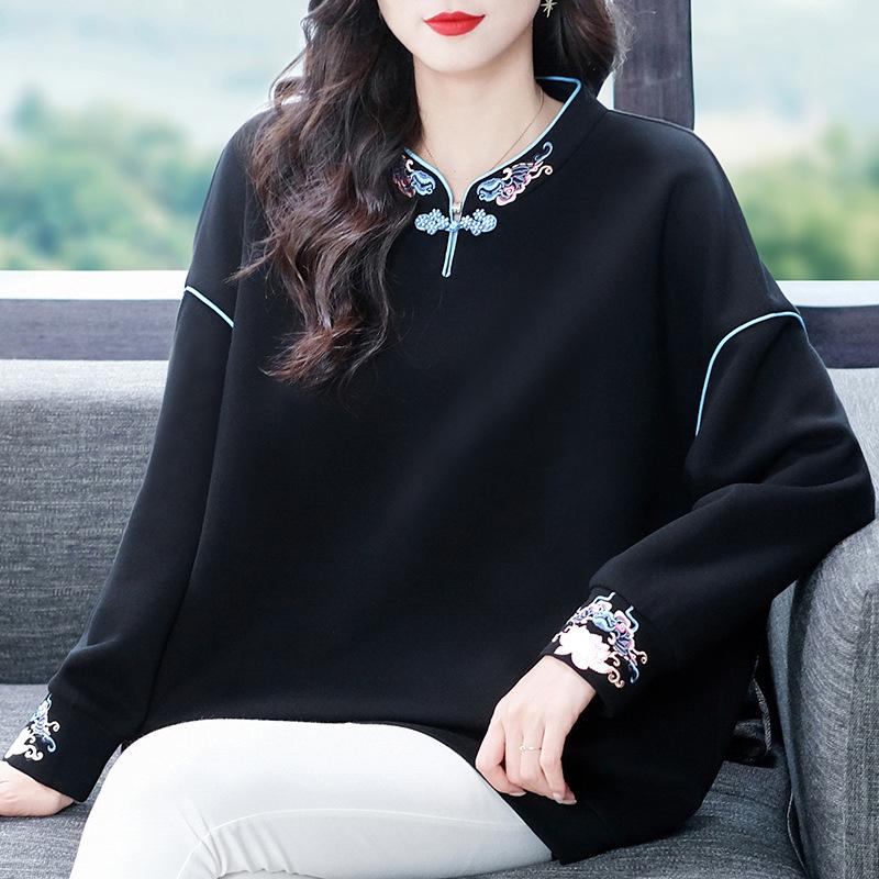 Весна и осень Китайский стиль Толстовки Женские пуловеры Повседневные толстовки Топы Женские