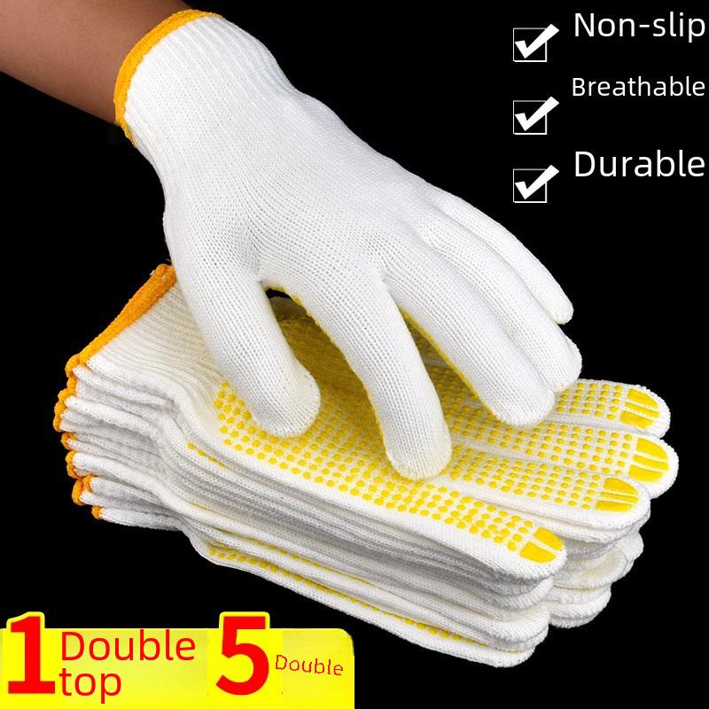 Worksite Durable Cotton Nylon Gloves - Non-Slip, Breathable and Wear-Resistant for Construction Workers