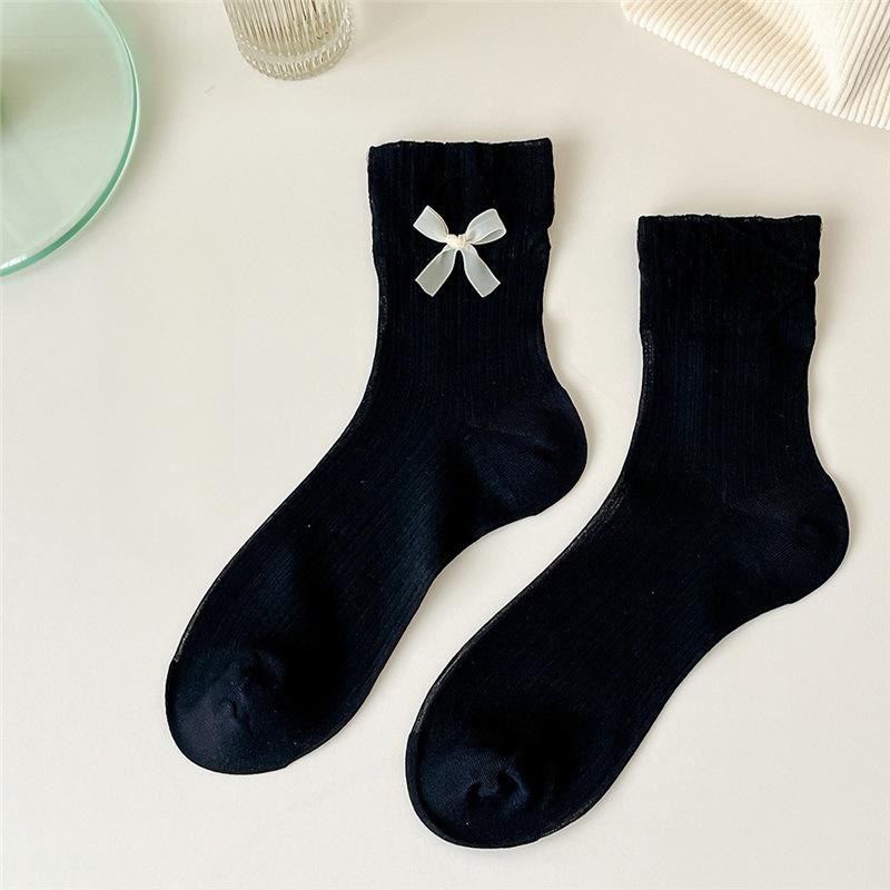 Ladies Spring and Summer Bow Lace Mesh Glass Wire Hollow Shank Pile Pile Socks
