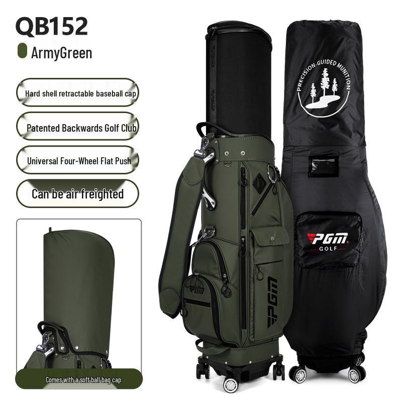 PGM Hard Shell Telescopic Golf Bag, Four-Wheel Push-Type, Waterproof, with Double Bag and Inverted Club Holder for Men and Women