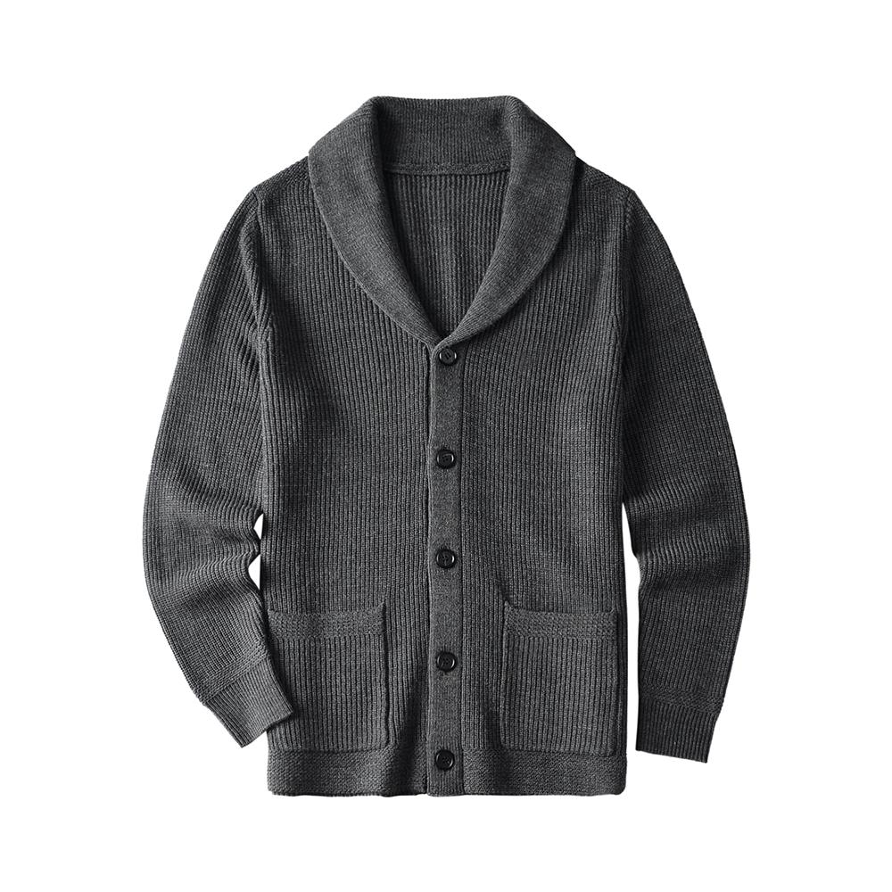 Мужской кардиган с шалевым V-образным вырезом, вязаными пуговицами и шерстяным свитером