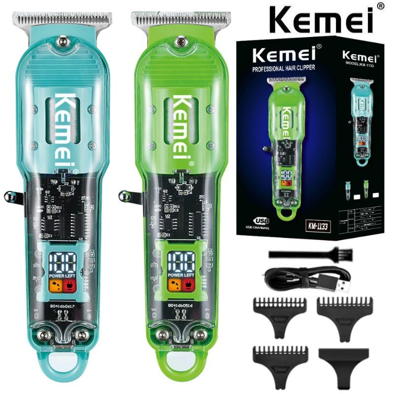 Kemei KM-1133 Аккумуляторная машинка для стрижки волос Парикмахерская Стрижка под ноль Профессиональная машинка для стрижки волос Беспроводной триммер Прозрачная крышка