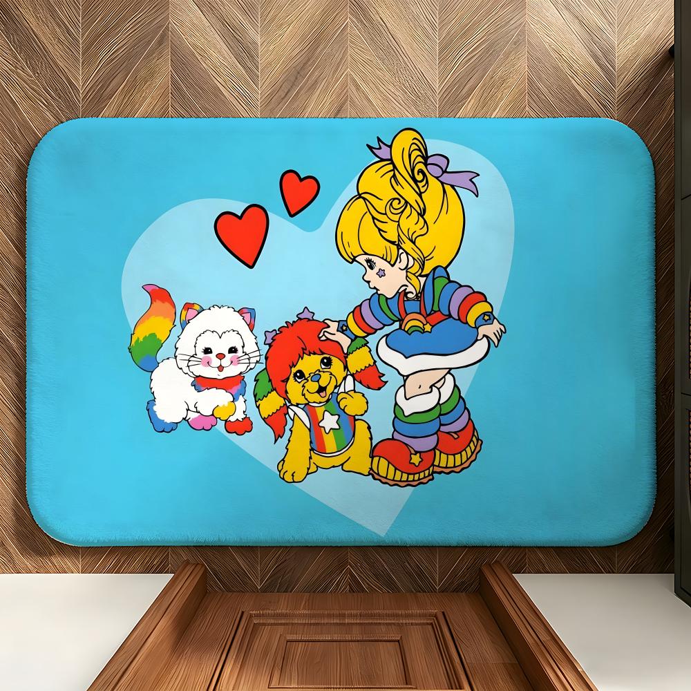 Character R-Rainbow B-Brite Floor Mat Soft Flannel Floor Mat Suitable for Entryways, Living Rooms, Bedrooms, and Bathrooms
