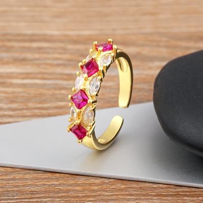 Nidin Shine Zircon Geometric Open Ring For Women Gold Plated Adjustable 5 Colors Female Wedding Aesthetic Jewelry Gift Wholesale
