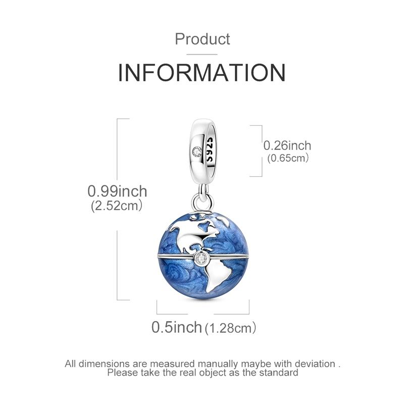 Оригинальный открывающийся кулон-карта мира из стерлингового серебра 925 пробы, подходит для оригинального браслета и ожерелья, для женщин, DIY украшения, подарок