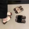 Fashion Fashion Retro Woman Shoes 2025summer New Square Flat Shoe Simple Temperament Women's Sandals Soft Sole Anti Slip Women Slippers