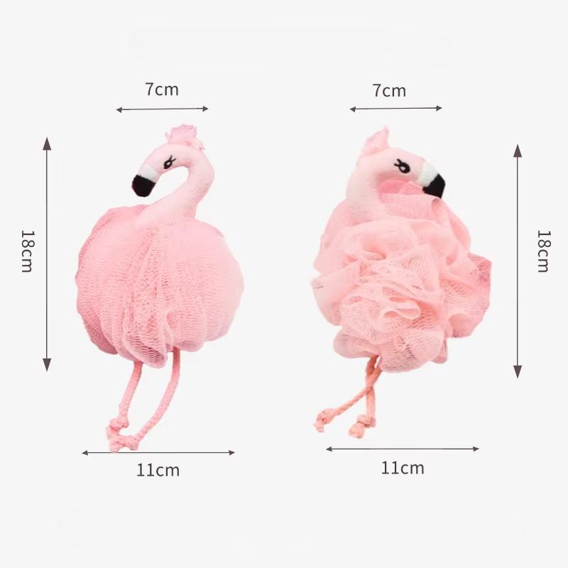 Милые розовые фламинго в форме цветов для ванны для девочек щетка для ванны отшелушивающая массажная щетка для спины очищающие шарики для мытья тела пенящаяся сетка