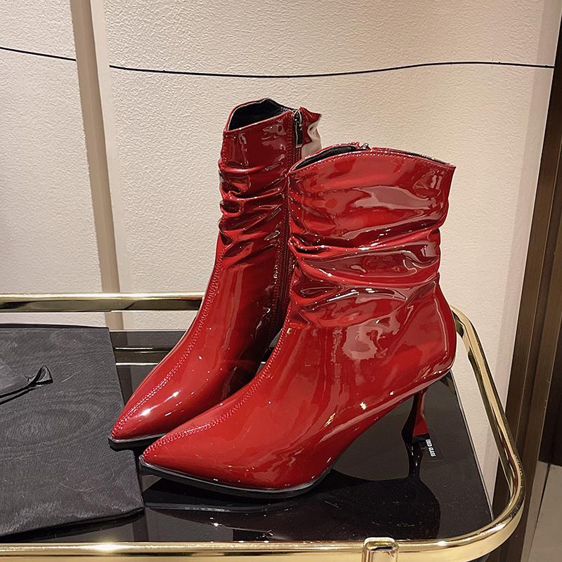 Зимние современные ботинки на тонком каблуке с острым носком, женская обувь на распродаже 2025 года, высококачественные женские ботинки на высоком каблуке