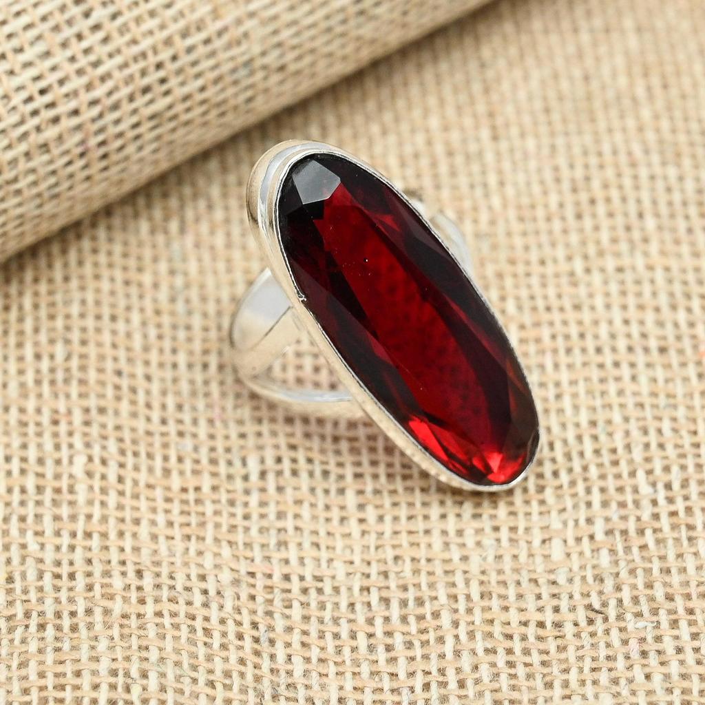Unique Red Garnet Gemstone 925 Sterling Silver Handmade Jewelry Christmas Gift Ring