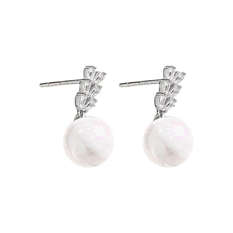 V-shaped Wheat Ears Pearl Earrings Inlaid with Diamonds Light Luxury Temperament Fashionable Romantic Earrings High-end