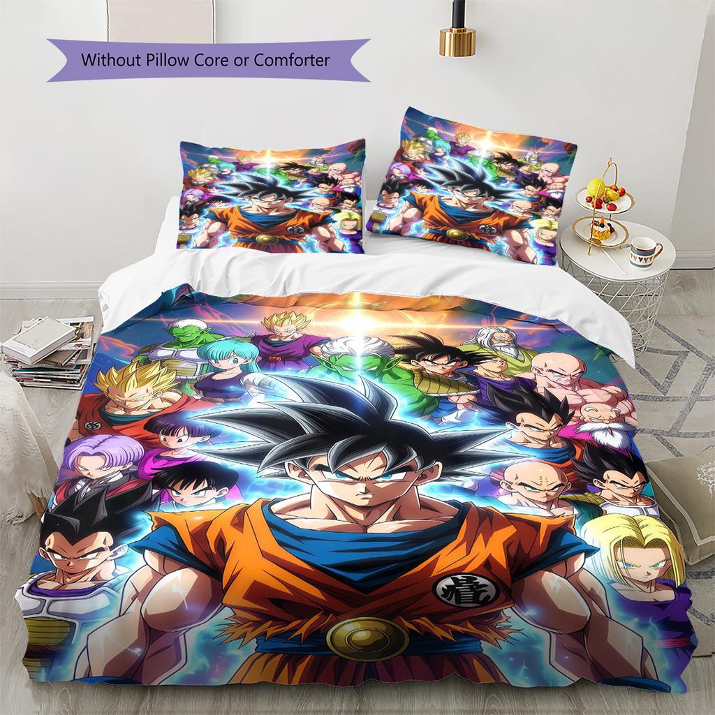 Dragon Ball 3-Piece Bedding Set Soft Microfiber Duvet Cover with Pillowcases HD Print for Bedroom Home Decor All Season