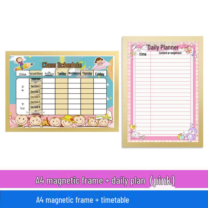 A4 Magnetic Class Schedule Wall Sticker for Primary Students - Wipeable & No Punching Needed