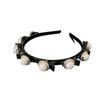 Shining Rhinestone Faux Pearls Flower Decor Women Headband Non-slip Elastic Double Layer Bangs Clips Hair Hoop Hair Accessories
