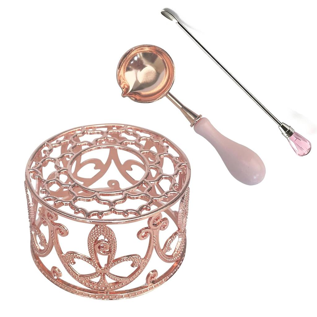3pcs/set Metal Wax Seal Warmer Set, Included Rose Gold Bird's Nest Stove with Spoon and Stirring Stick, for Wedding Wax Envelope