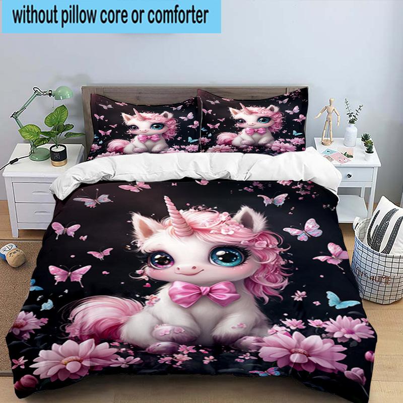 Magical Unicorn Fantasy 3pcs Bedding,Including 1pc Duvet Cover And 2pcs Pillowcases Perfect for Christmas,Ideal for Bedroom, Dormitory